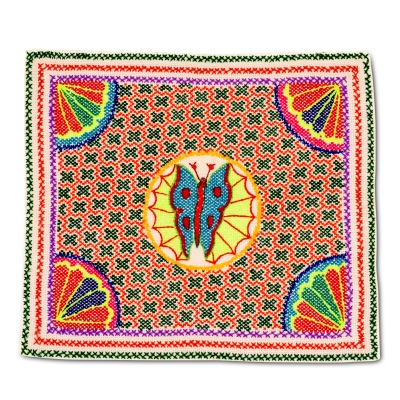Icaro-Carpet-handmade-square-colourful-butterfly-yawanawa-huni-kuin-Nukini-Jungle-brazil
