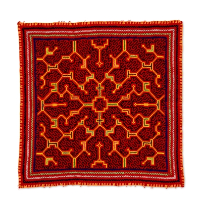 Icaro-Carpet-handmade-square-red-orange-yawanawa-huni-kuin-NukiniJungle-brazil